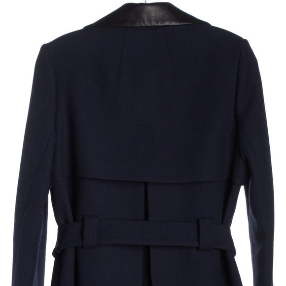 SANDRO Navy Blue Black Leather Trim Slim Coat, 8 - Picture 3 of 4